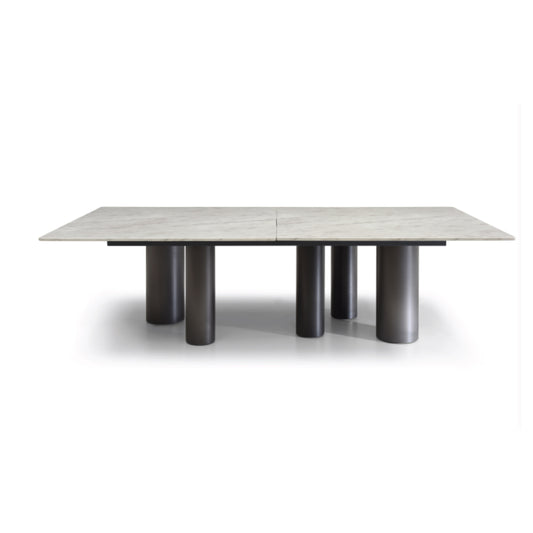 108" White and Black Marble and Stainless Steel Dining Table
