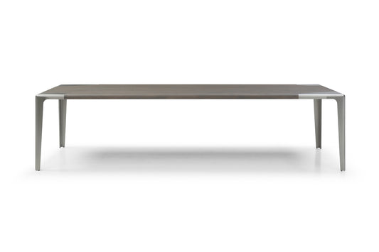 118" Gray and Silver Wood and Stainless Steel Dining Table