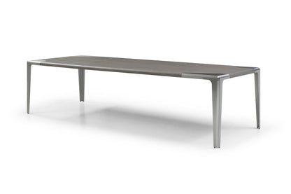 118" Gray and Silver Wood and Stainless Steel Dining Table