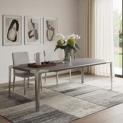 118" Gray and Silver Wood and Stainless Steel Dining Table