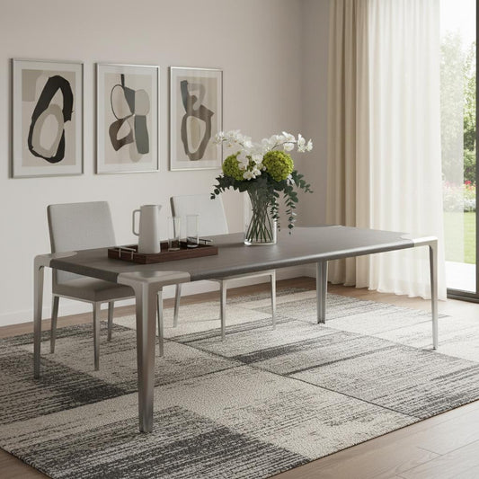 118" Gray and Silver Wood and Stainless Steel Dining Table
