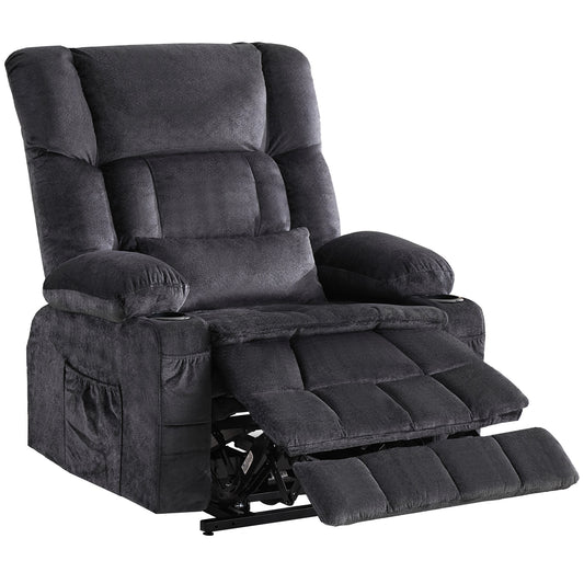 38" Gray Tufted Velvet Heated Massage Lift Assist Recliner With USB