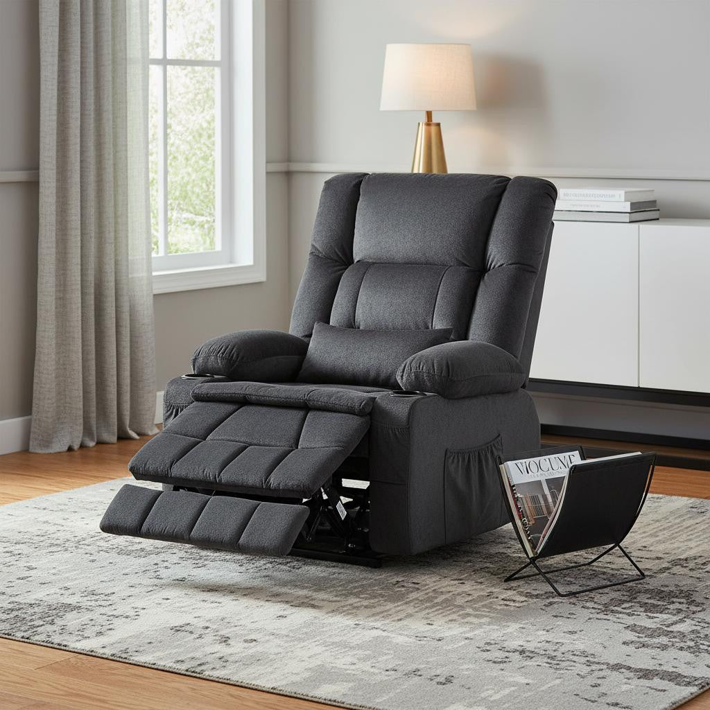 38" Gray Tufted Velvet Heated Massage Lift Assist Recliner With USB