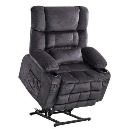 38" Gray Tufted Velvet Heated Massage Lift Assist Recliner With USB