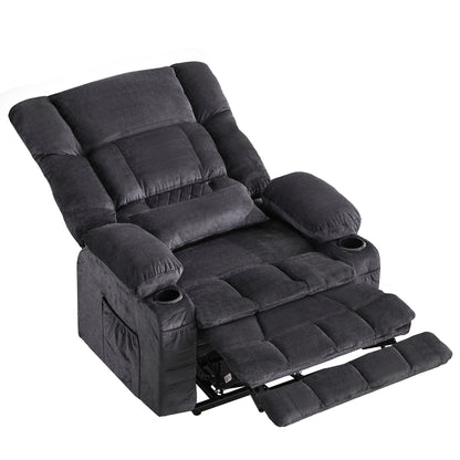 38" Gray Tufted Velvet Heated Massage Lift Assist Recliner With USB