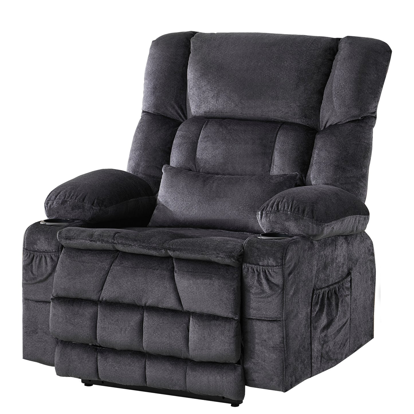 38" Gray Tufted Velvet Heated Massage Lift Assist Recliner With USB