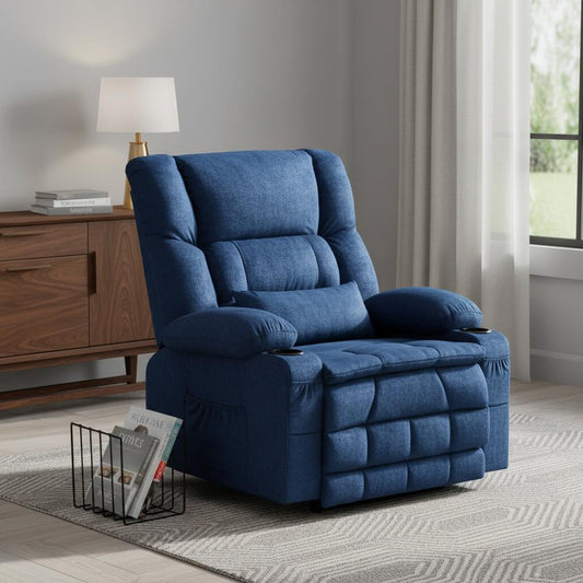 38" Blue Tufted Velvet Heated Massage Lift Assist Recliner With USB