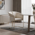 Beige and Gold Faux Leather and Metal Partially Open Back Dining Arm Chair