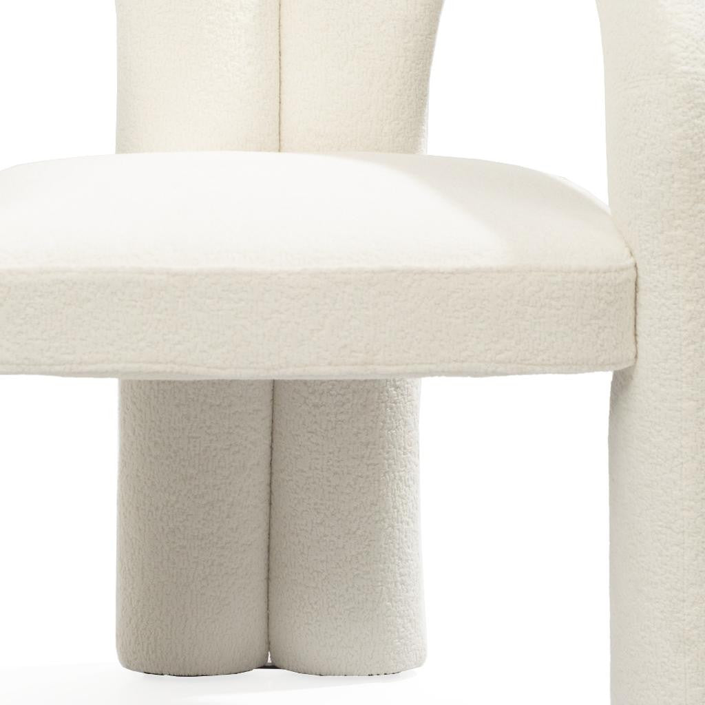 White Boucle Open Back Dining Arm Chair