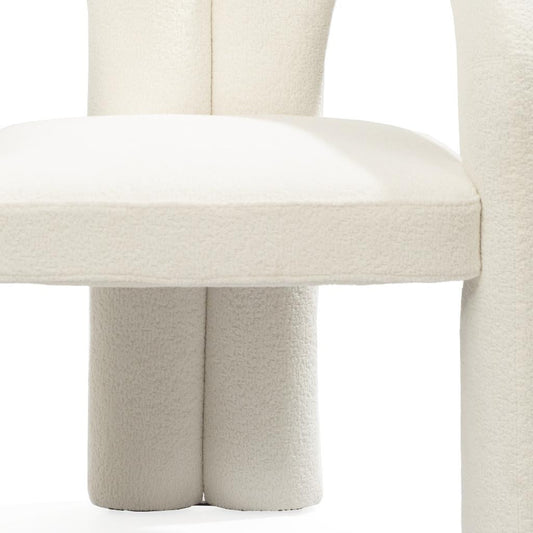 White Boucle Open Back Dining Arm Chair