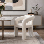 White Boucle Open Back Dining Arm Chair
