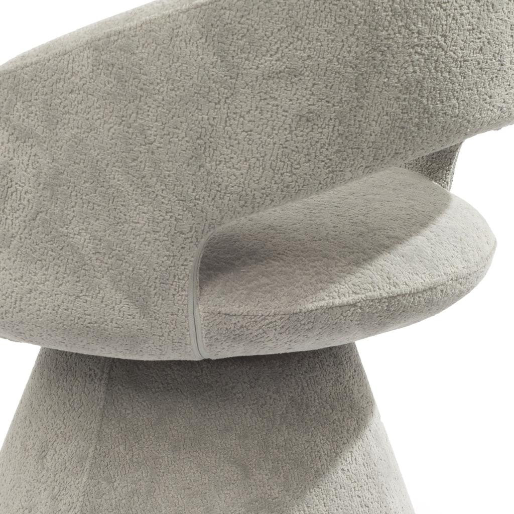 Dark Gray Boucle and Steel Open Back Dining Arm Chair