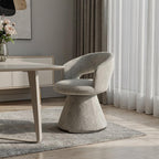 Dark Gray Boucle and Steel Open Back Dining Arm Chair