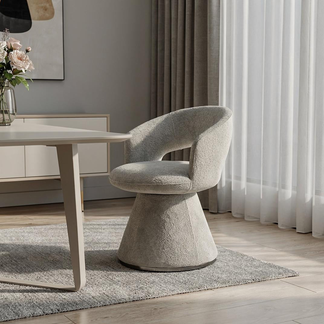 Dark Gray Boucle and Steel Open Back Dining Arm Chair