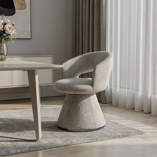 Dark Gray Boucle and Steel Open Back Dining Arm Chair