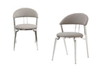 Set of Two Gray and Silver Faux Leather and Stainless Steel Open Back Dining Side Chairs