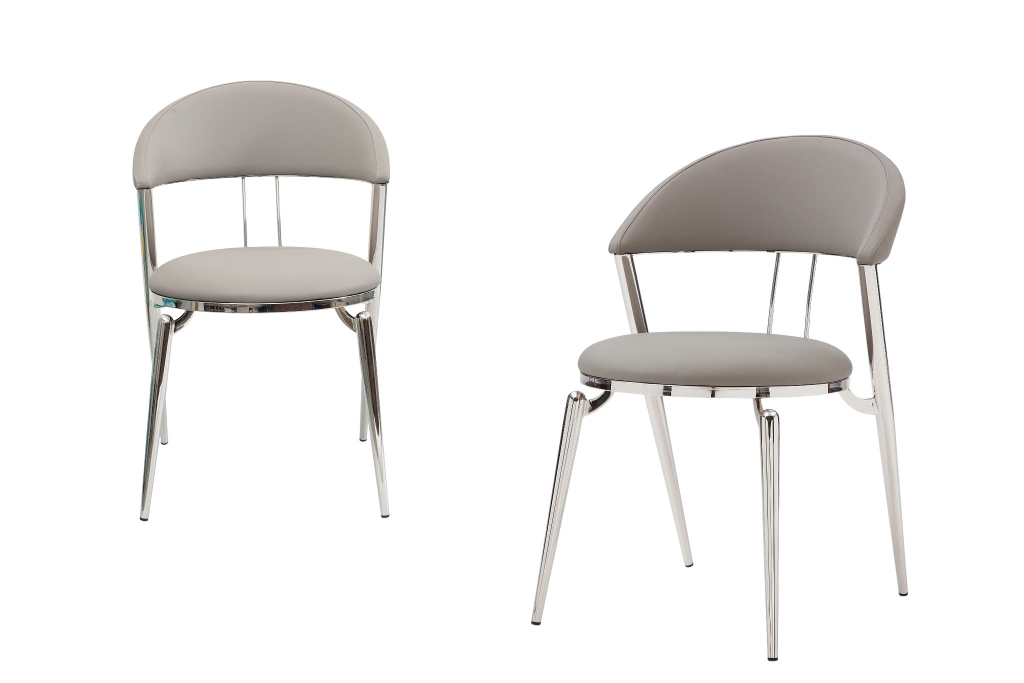 Set of Two Gray and Silver Faux Leather and Stainless Steel Open Back Dining Side Chairs