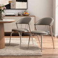 Set of Two Gray and Silver Faux Leather and Stainless Steel Open Back Dining Side Chairs