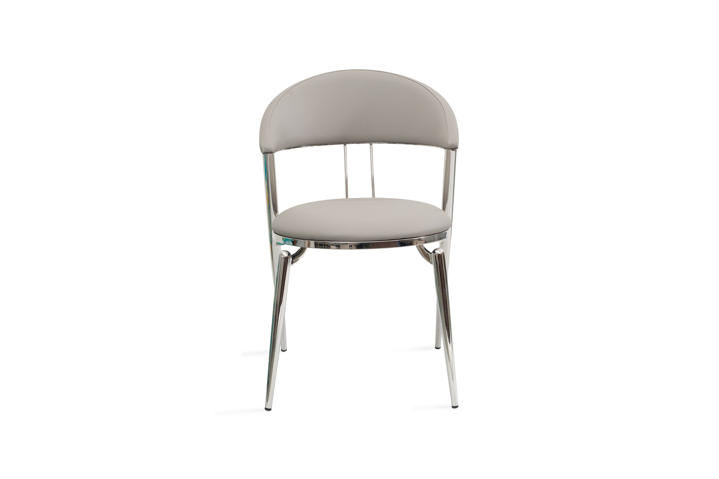 Set of Two Gray and Silver Faux Leather and Stainless Steel Open Back Dining Side Chairs