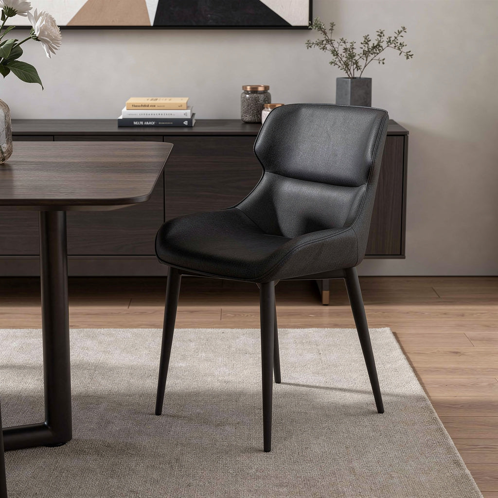 Black Faux Leather and Steel Wing Back Dining Side Chair
