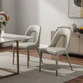 Set of Two Light Gray and Gold Faux Leather and Stainless Steel Open Back Dining Side Chairs