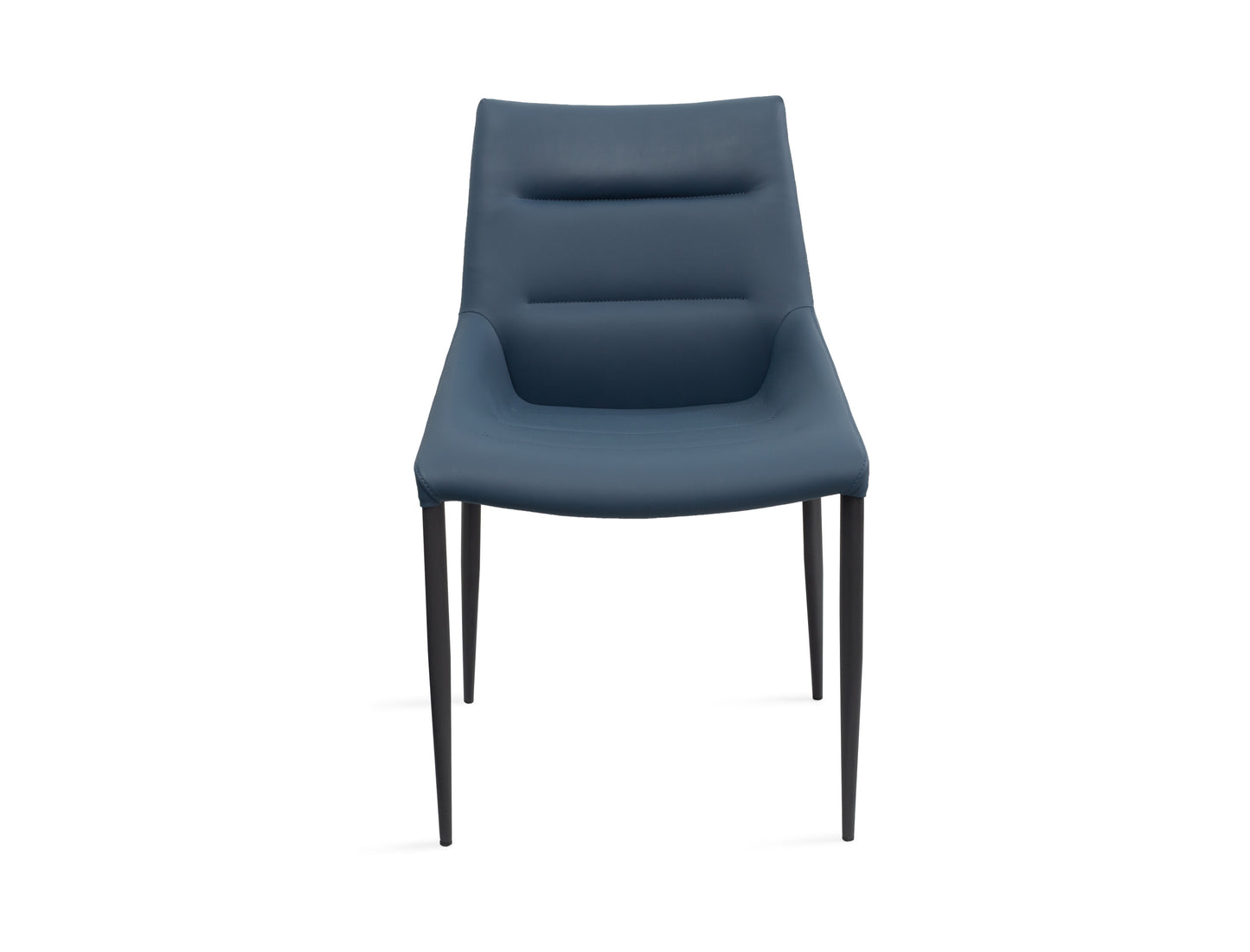Set of Two Navy Blue and Black Faux Leather and Metal Dining Side Chairs