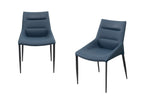 Set of Two Navy Blue and Black Faux Leather and Metal Dining Side Chairs