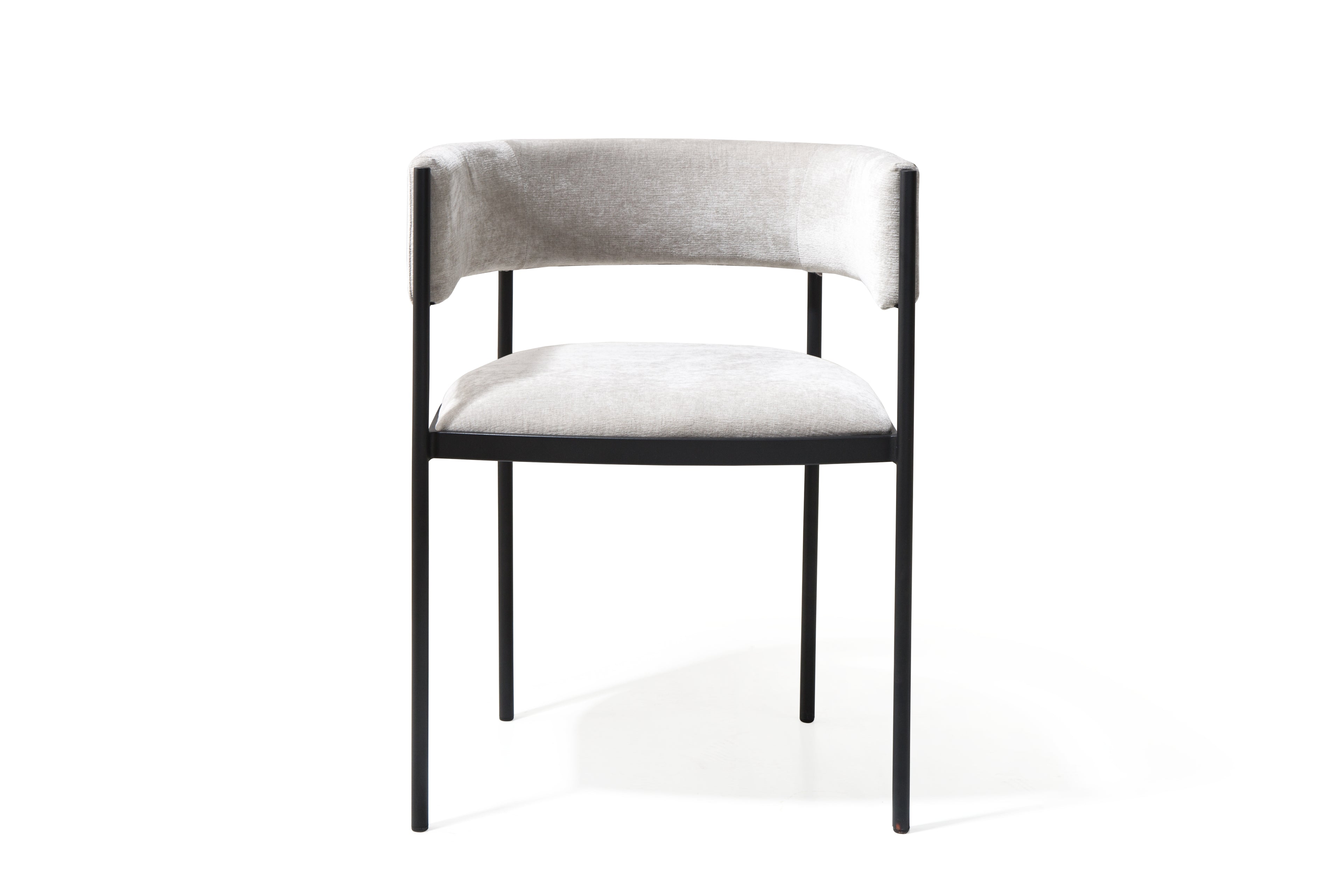 Set of Two Light Gray and Black Fabric and Steel Open Back Dining Arm Chairs