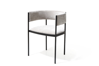 Set of Two Light Gray and Black Fabric and Steel Open Back Dining Arm Chairs