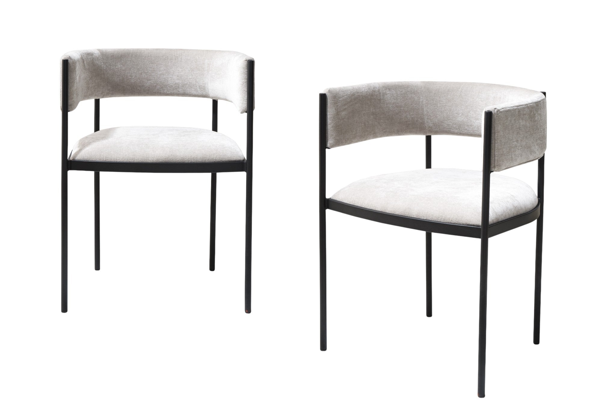Set of Two Light Gray and Black Fabric and Steel Open Back Dining Arm Chairs