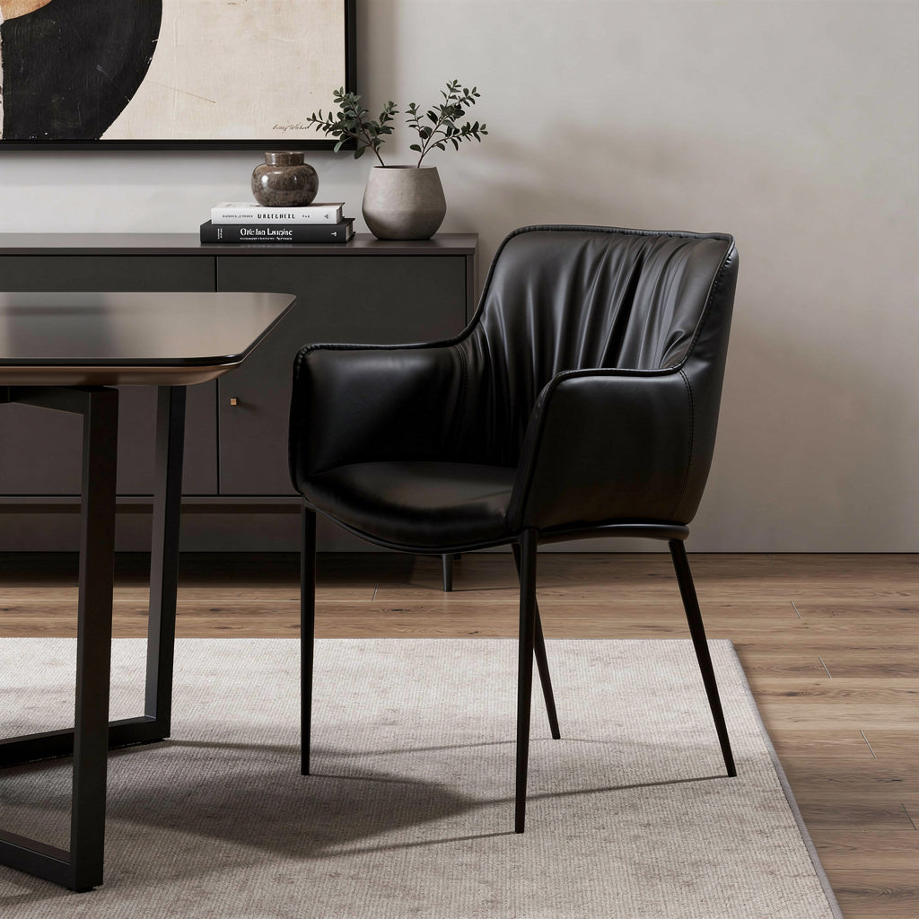 Black Faux Leather and Steel Dining Arm Chair