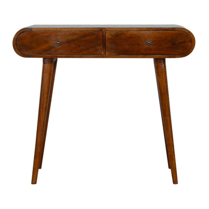 35" Brown Solid Wood Solid Console Table And With Two Drawers