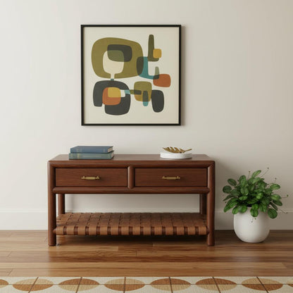 34" Brown Solid Wood Solid Console Table With Shelf And With Two Drawers