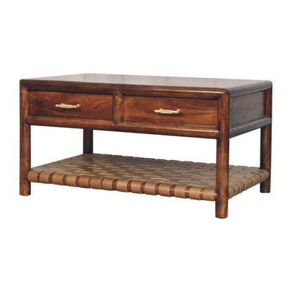 34" Brown Solid Wood Solid Console Table With Shelf And With Two Drawers