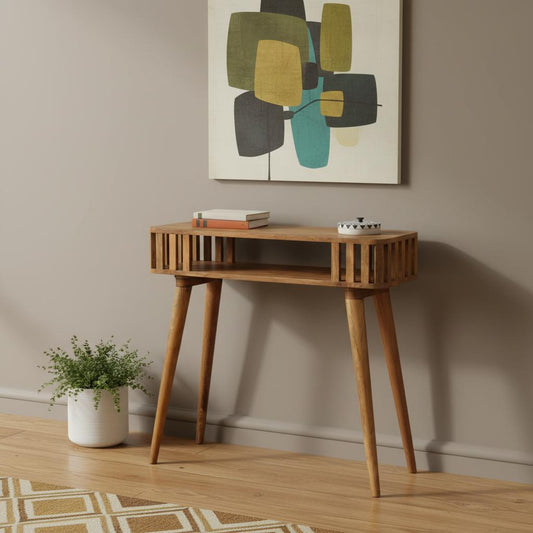 33" Brown Solid Wood Solid Console Table With Shelf And With Two Drawers