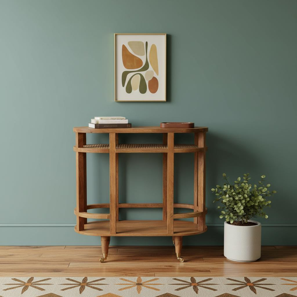 35" Brown Solid Wood Solid Console Table With Shelf And With Two Drawers