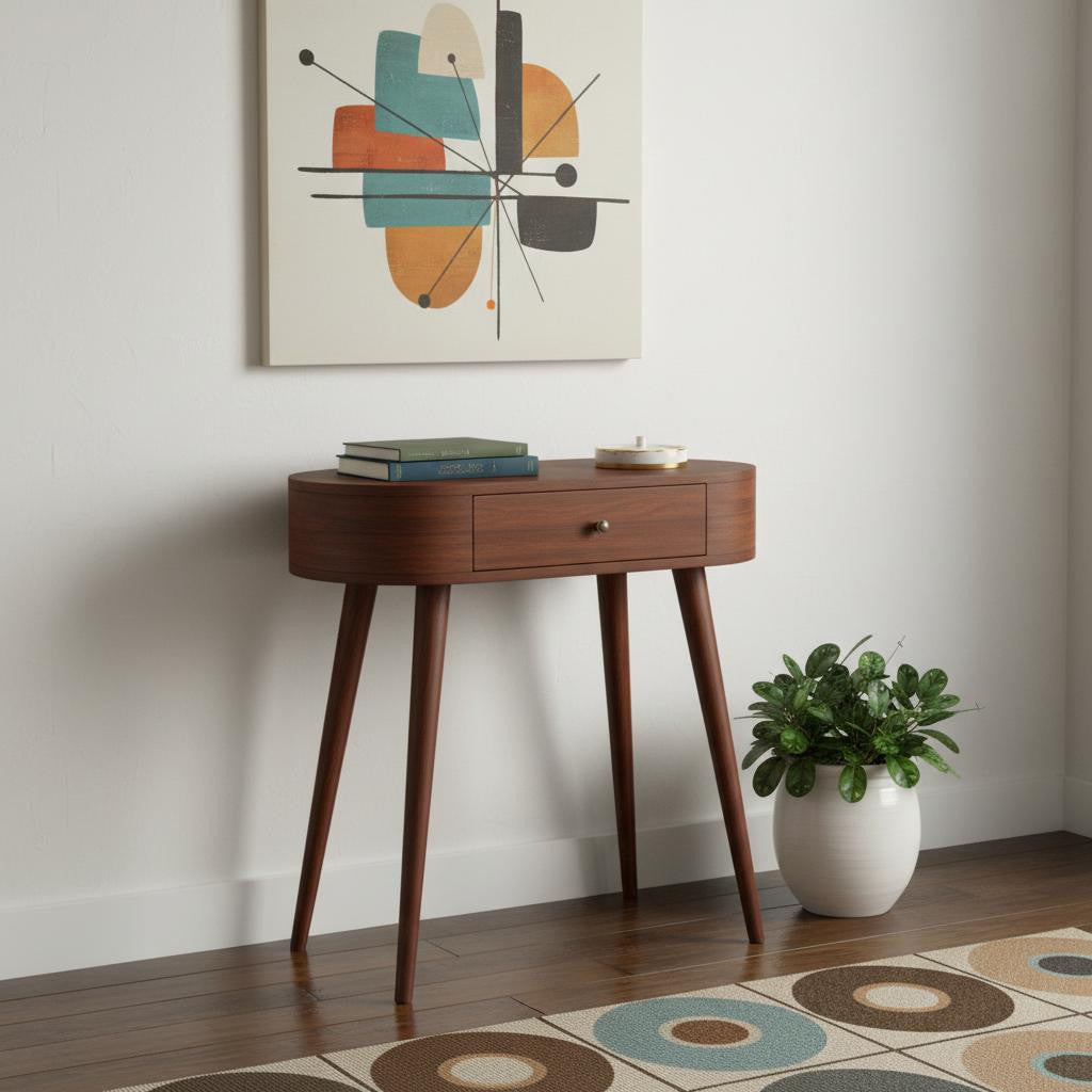 24" Brown Solid Wood Solid Console Table And With Two Drawers