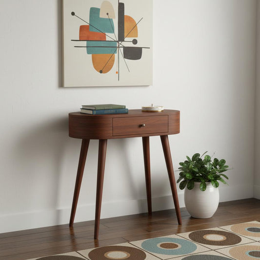 24" Brown Solid Wood Solid Console Table And With Two Drawers