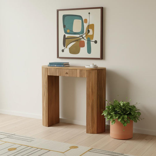 35" Brown Solid Wood Solid Console Table And With Two Drawers