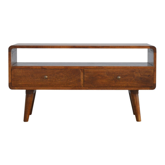 35" Chestnut Solid Wood Enclosed and Open Storage TV Stand