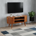 35" Brown Solid Wood Enclosed and Open Storage TV Stand