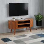 35" Brown Solid Wood Enclosed and Open Storage TV Stand