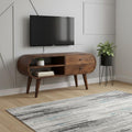 35" Brown Solid Wood Enclosed and Open Storage TV Stand