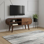35" Brown Solid Wood Enclosed and Open Storage TV Stand