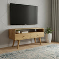 35" Oak Solid Wood Enclosed and Open Storage TV Stand