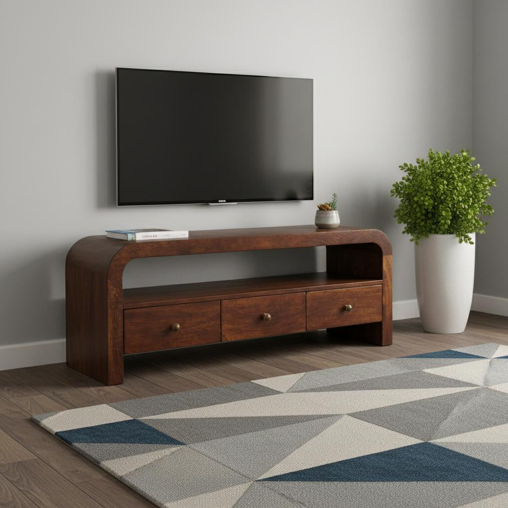 43" Brown Solid Wood Enclosed and Open Storage TV Stand