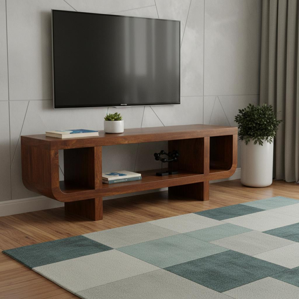 47" Brown Solid Wood Enclosed and Open Storage TV Stand