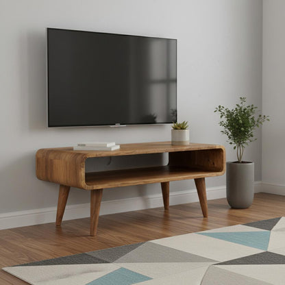 26" Brown Solid Wood Open Shelving TV Stand