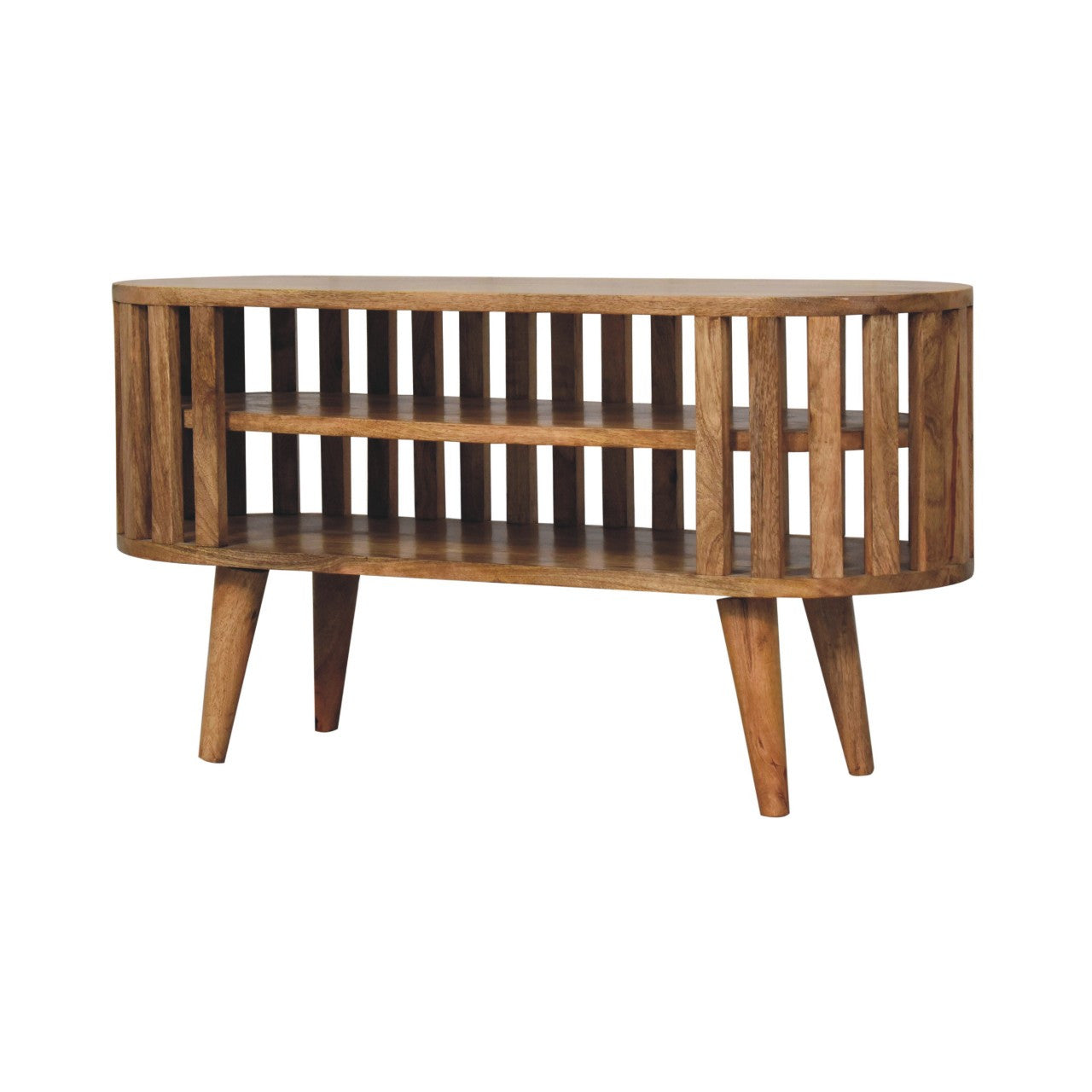 35" Brown Solid Wood Enclosed and Open Storage TV Stand