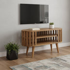 35" Brown Solid Wood Enclosed and Open Storage TV Stand